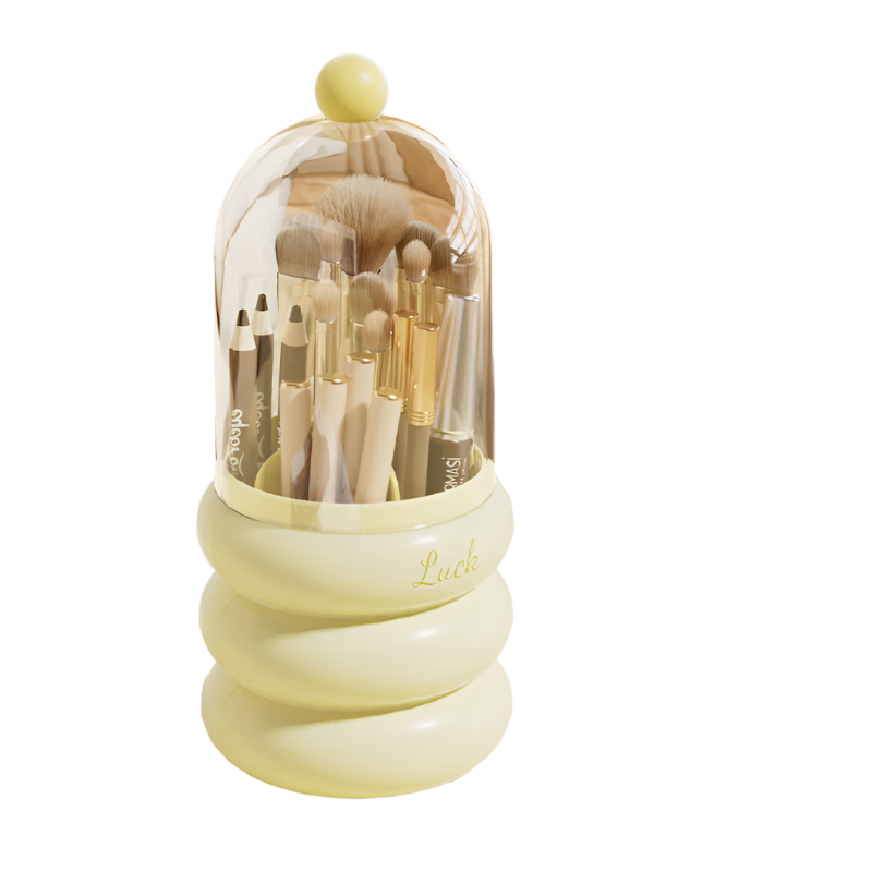 Yellow 360 Rotating Makeup Brush Holder With Clear Dome Stylish Organizer For Vanity Desk And Bathroom Other Makeup Tools & Accs.