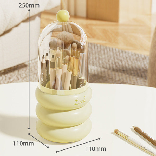 Yellow 360 Rotating Makeup Brush Holder With Clear Dome Stylish Organizer For Vanity Desk And Bathroom Other Makeup Tools & Accs.