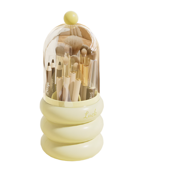 Yellow 360 Rotating Makeup Brush Holder With Clear Dome Stylish Organizer For Vanity Desk And Bathroom Other Makeup Tools & Accs.