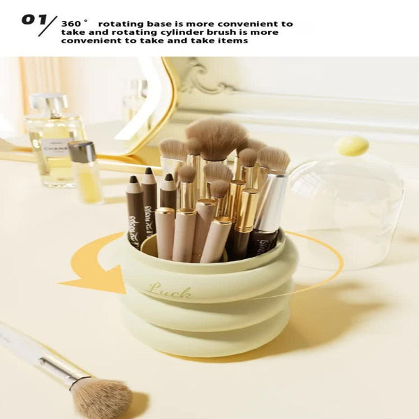 Yellow 360 Rotating Makeup Brush Holder With Clear Dome Stylish Organizer For Vanity Desk And Bathroom Other Makeup Tools & Accs.