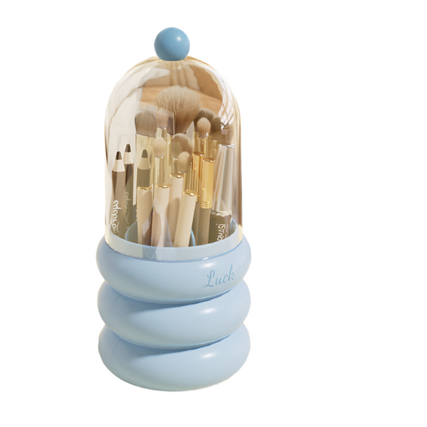 Blue 360A Rotating Makeup Brush Holder With Clear Dome Stylish Organizer For Vanity Desk And Bathroom Other Makeup Tools & Accs.