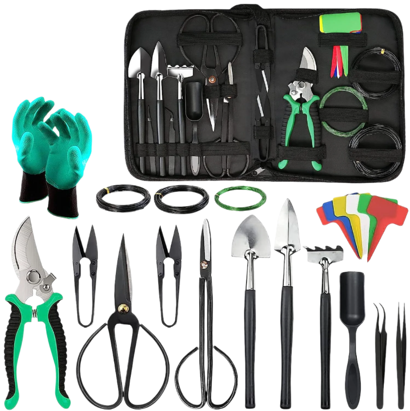 Elosung 24 Piece Bonsai Tree Tool Kit For Gardening Starters Garden Tool Sets