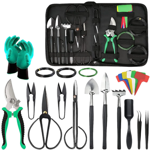 Elosung 24 Piece Bonsai Tree Tool Kit For Gardening Starters Garden Tool Sets