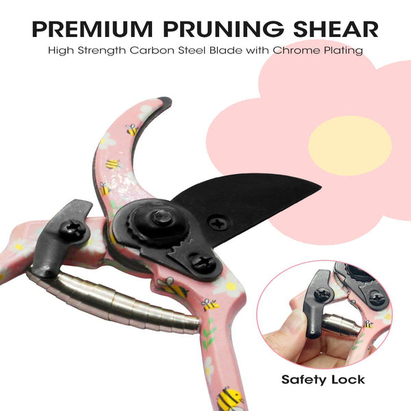 Pink 3 Piece Floral Garden Tool Set Carbon Steel Pruner Trowel & Cultivator For Gardening Garden Tool Sets