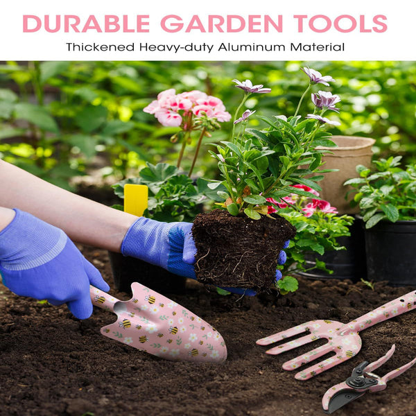Pink 3 Piece Floral Garden Tool Set Carbon Steel Pruner Trowel & Cultivator For Gardening Garden Tool Sets