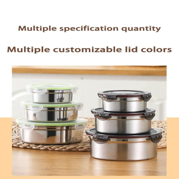 Elosung Brown 3 Piece 304 Stainless Steel Food Storage Set With Leak Proof Lids Round Design For Fridge And Meal Prep Placeholder
