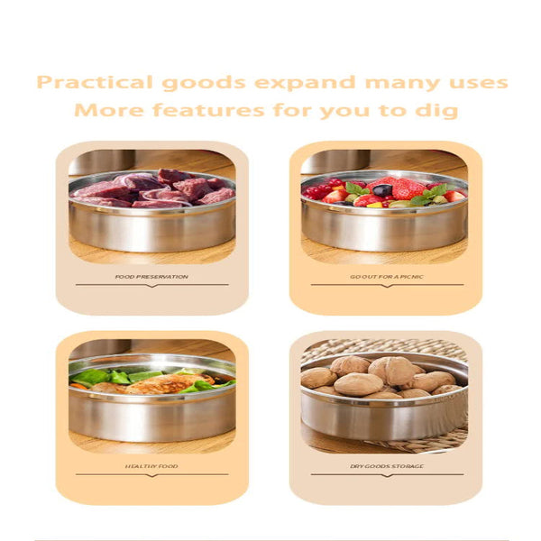 Elosung Brown 3 Piece 304 Stainless Steel Food Storage Set With Leak Proof Lids Round Design For Fridge And Meal Prep Placeholder