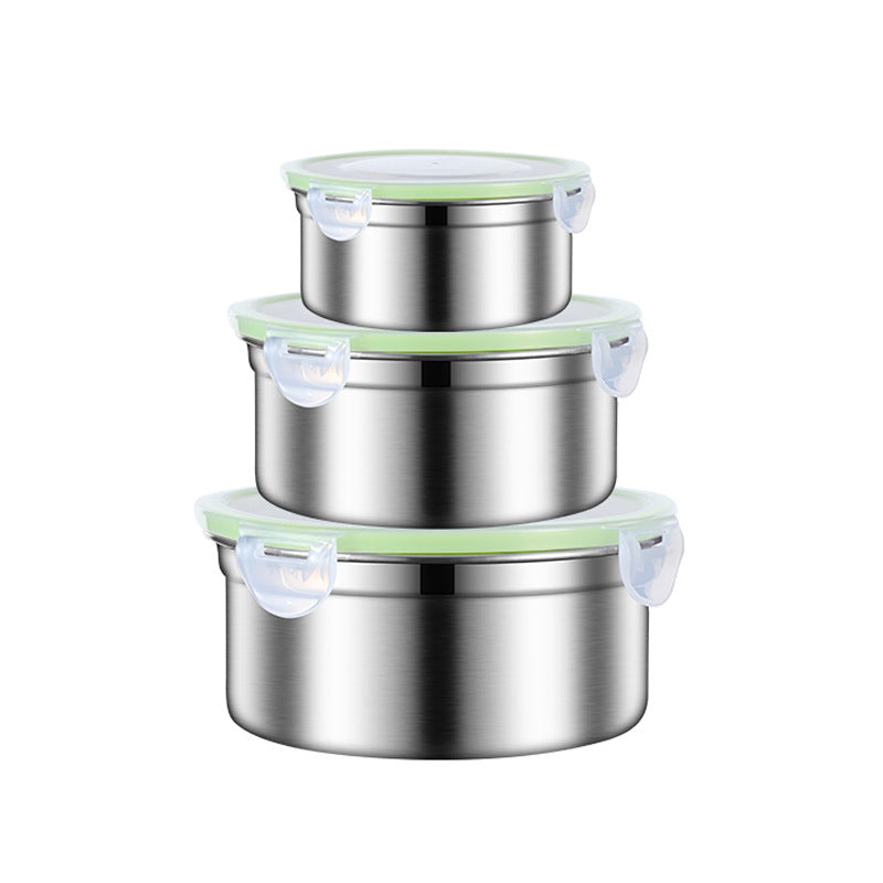 Green 3 Piece 304 Stainless Steel Food Storage Set With Leak Proof Lids Round Design For Fridge And Meal Prep Food Storage Containers