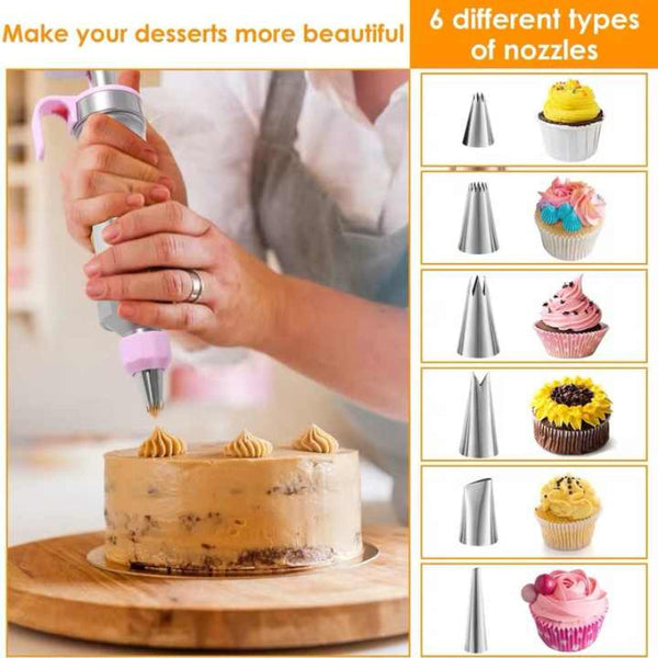 Pink Cream Piping Gun For Cookie Decorating 6 Nozzle Diy Set Baking And Cake Decoration Other Decorating Tools