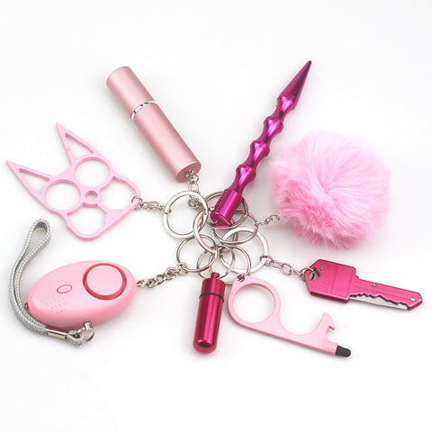 Elosung Pink 8 In 1 Self Defense Keychain Set Compact Outdoor Multi Tool For Personal Safety Keyrings