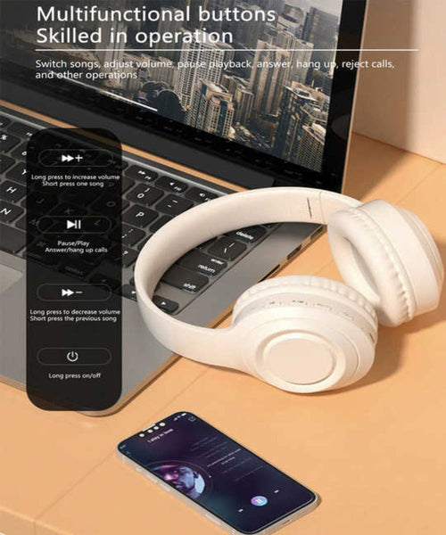 Blue Wireless Headphones 400Mah 16H Playtime Sd Card & Aux Support Earbuds