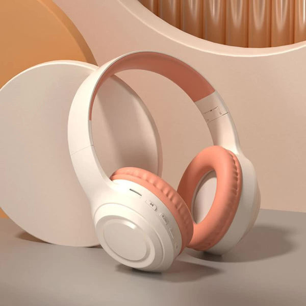 Off White And Orange Wireless Headphones 400Mah 16H Playtime Sd Card Aux Support Earbuds