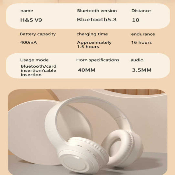 Off White And Orange Wireless Headphones 400Mah 16H Playtime Sd Card Aux Support Earbuds