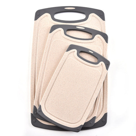 Off White 3 Piece Wheat Straw Cutting Board Set A Non Slip Groove Design Plastic Chopping For Kitchen Use Cutting Boards