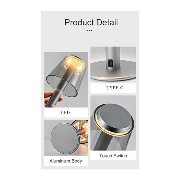 Elosung Gold Stylish Transparent Desk Lamp With Touch Control Led Type Charging Simple And Modern Design Placeholder