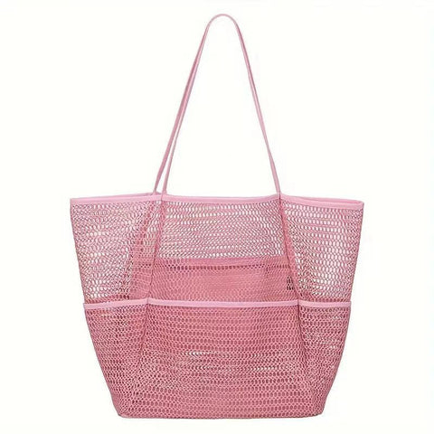 Pink Breathable Mesh Beach Tote Bag Women's Bags & Handbags