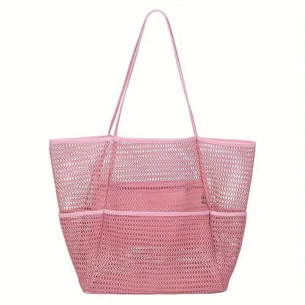 Breathable Mesh Beach Tote Bag Large Capacity Sand Free With Zipper Pocket & Multi Purpose Storage Women's Bags & Handbags