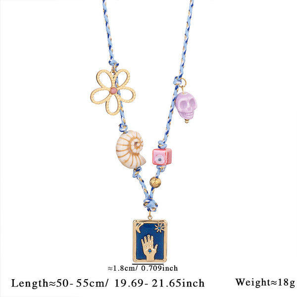 Veile Studios 1 Sets Of Blue Pendant Style Colorful Necklace For Women Trendy Hand And Shell Jewelry Necklaces & Pendants