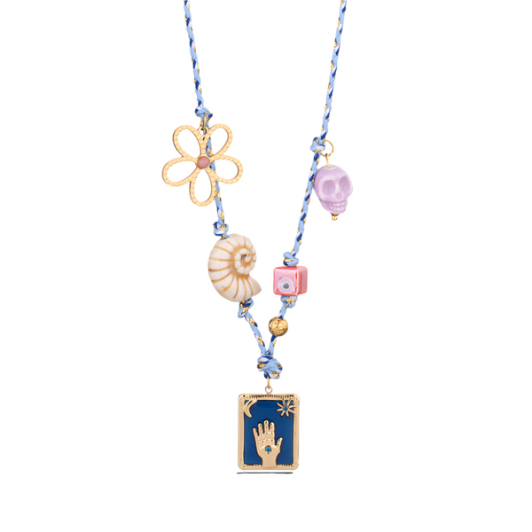 Veile Studios 1 Sets Of Blue Pendant Style Colorful Necklace For Women Trendy Hand And Shell Jewelry Necklaces & Pendants