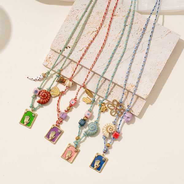 Veile Studios 1 Sets Of Blue Pendant Style Colorful Necklace For Women Trendy Hand And Shell Jewelry Necklaces & Pendants