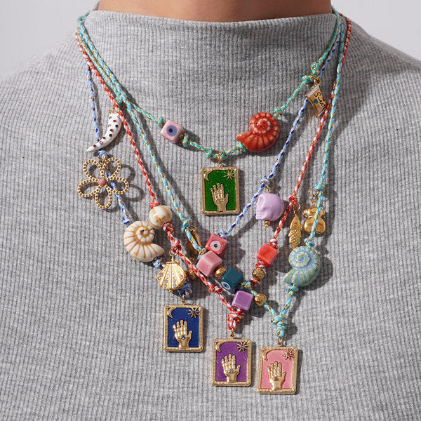 Veile Studios 1 Sets Of Blue Pendant Style Colorful Necklace For Women Trendy Hand And Shell Jewelry Necklaces & Pendants