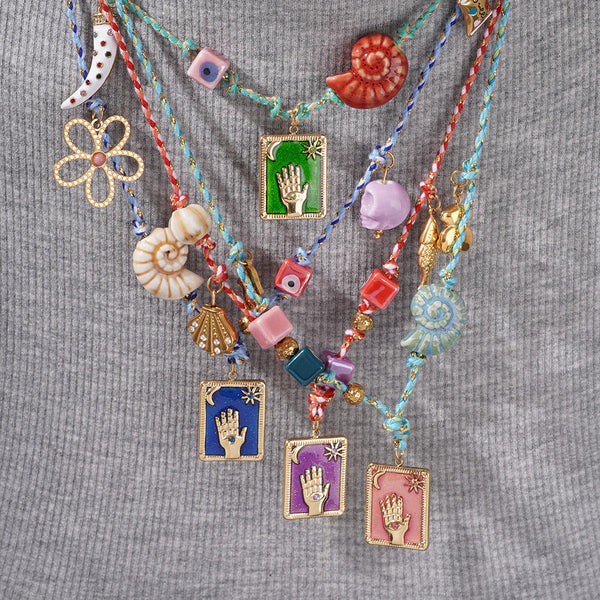 Veile Studios 1 Sets Of Blue Pendant Style Colorful Necklace For Women Trendy Hand And Shell Jewelry Necklaces & Pendants