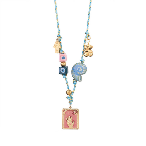 Pink Pendant Style Colorful Necklace For Women Trendy Hand & Shell Jewelry Set Necklaces & Pendants