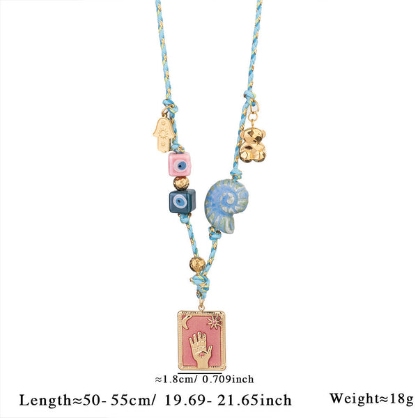 Veile Studios Pink Pendant Style Colorful Necklace For Women Trendy Hand & Shell Jewelry Set Necklaces & Pendants