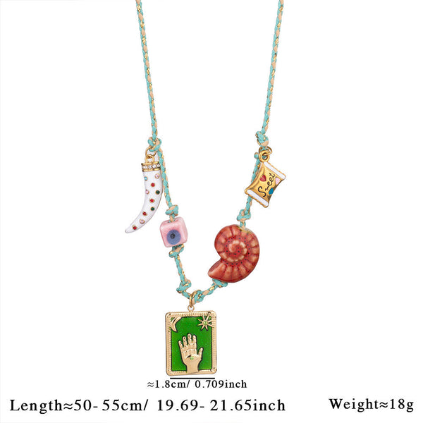 Veile Studios Green Pendant Style Colorful Necklace For Women Trendy Hand & Shell Jewelry Set Necklaces & Pendants