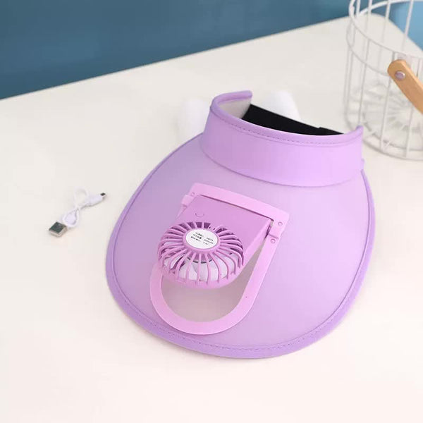Purple Uv Protection Usb Rechargeable Fan Hat 3 Speed Large Brim Hats