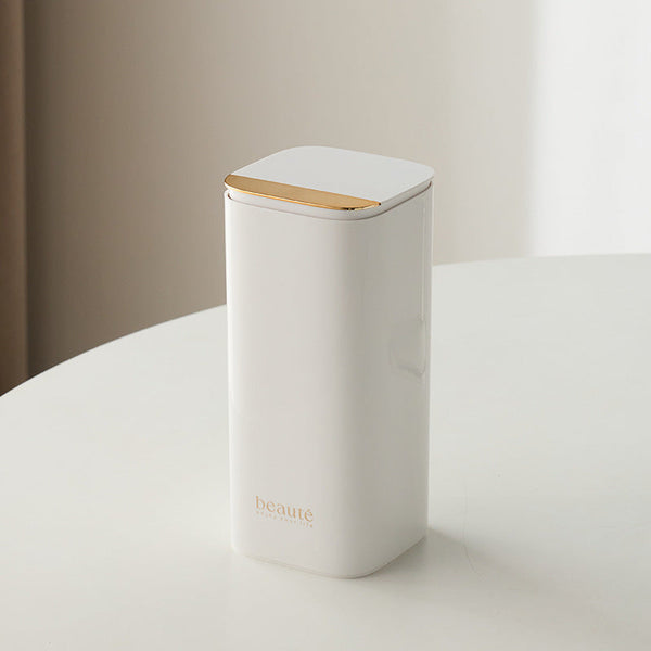 White Automatic Lifting Makeup Brush Holder With 4 Compartments Large Capacity Cosmetic Organizer(Makeup Brushes Are Shooting Props And Not Included)