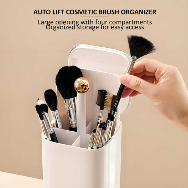 Automatic Lifting Makeup Brush Holder With 4 Compartments Brushes
