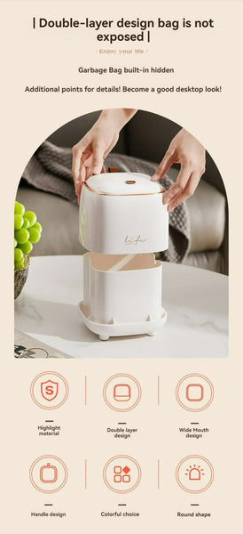 Elosung Dark Green Portable Tabletop Trash Can With Dual Layer Design Convenient Desk Organization Rubbish Bins