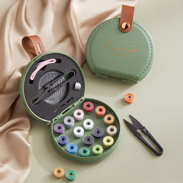 Green Sewing Kit With Threads Needles And Tools Compact Travel Case For Accessories Other Sewing