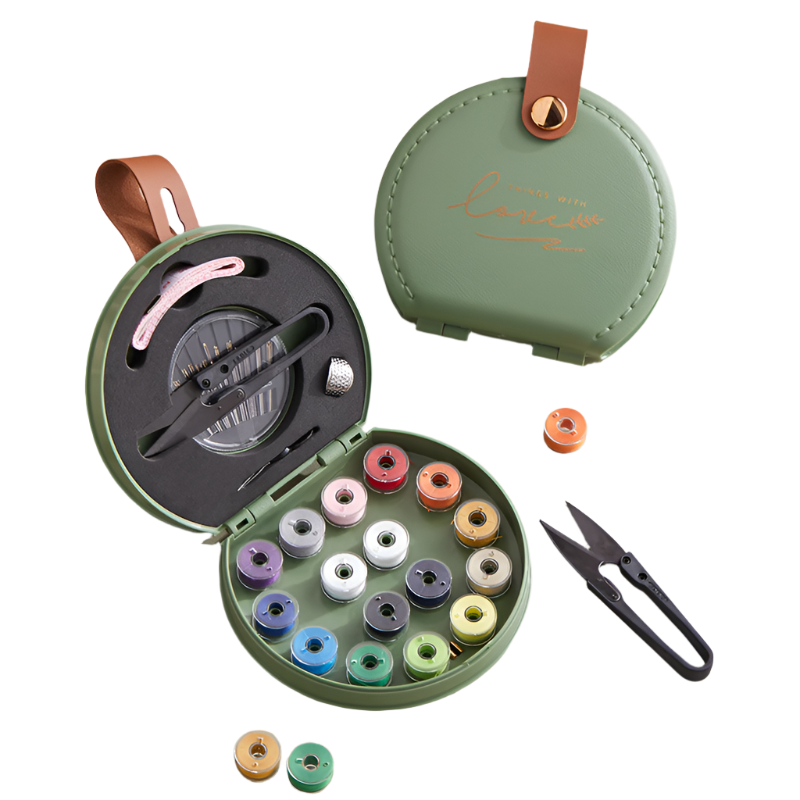 Green Sewing Kit With Threads Needles And Tools Compact Travel Case For Accessories Other Sewing