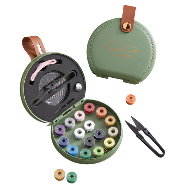 Green Sewing Kit With Threads Needles And Tools Compact Travel Case For Accessories Other Sewing