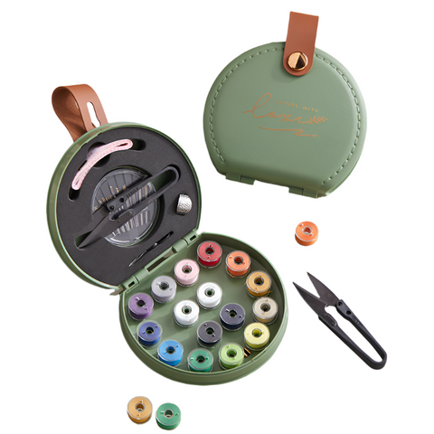 Green Sewing Kit With Threads Needles And Tools Compact Travel Case For Accessories Other Sewing
