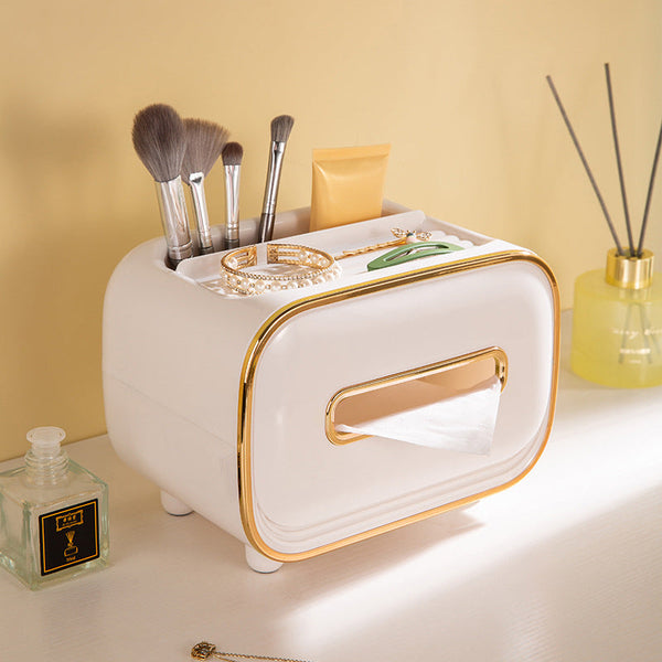 White Pet Luxury Tissue Box Multifunctional Desktop Paper Towel Organizer For Home And Living Room Tissue Box Covers
