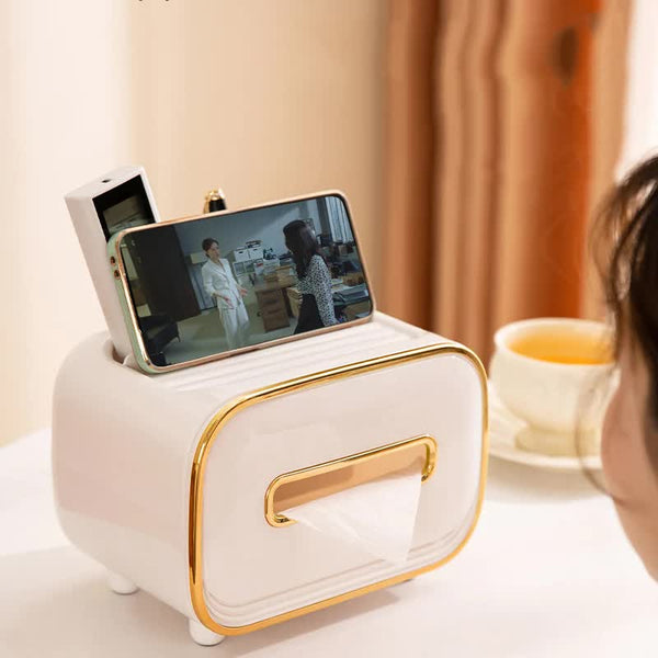 White Pet Luxury Tissue Box Multifunctional Desktop Paper Towel Organizer For Home And Living Room Tissue Box Covers