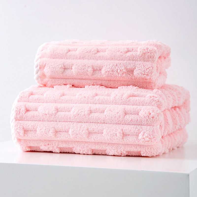 Elosung Pink Thickened Coral Fleece Towel Set Large Bath & Face Combo Soft Absorbent Towels For Home Use Towels & Washcloths