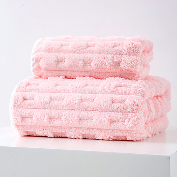 Elosung Pink Thickened Coral Fleece Towel Set Large Bath & Face Combo Soft Absorbent Towels For Home Use Towels & Washcloths