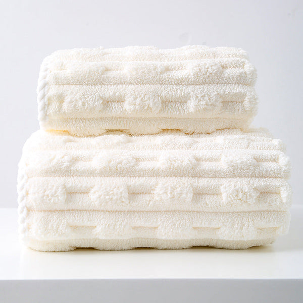 Elosung Off White Thickened Coral Fleece Towel Set Large Bath & Face Combo Towels & Washcloths