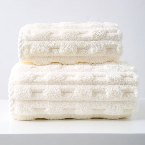 Elosung Off White Thickened Coral Fleece Towel Set Large Bath & Face Combo Towels & Washcloths