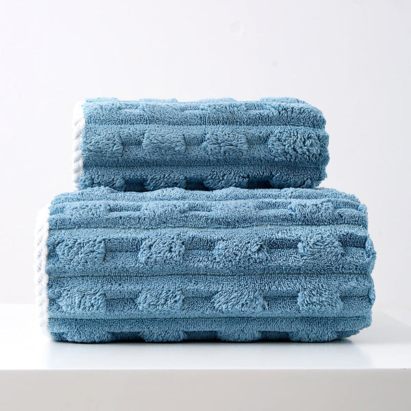 Elosung Dark Blue Thickened Coral Fleece Towel Set Large Bath & Face Combo Towels & Washcloths