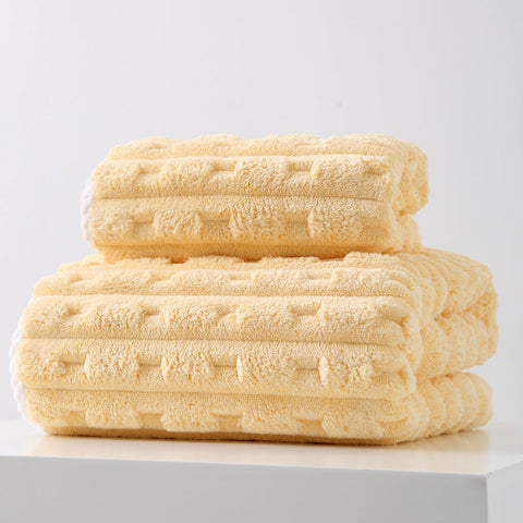 Yellow Thickened Coral Fleece Towel Set Large Bath & Face Combo Soft Absorbent Towels For Home Use Towels & Washcloths