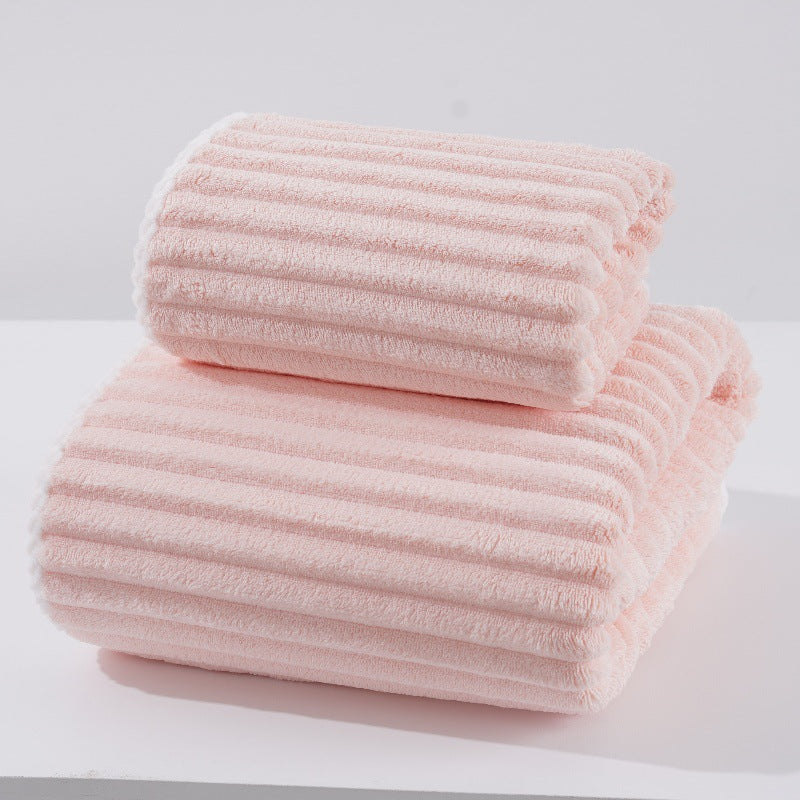 Elosung Pink Soft Candy Stripe Coral Fleece Bath Towel And Washcloth Set Towels & Washcloths