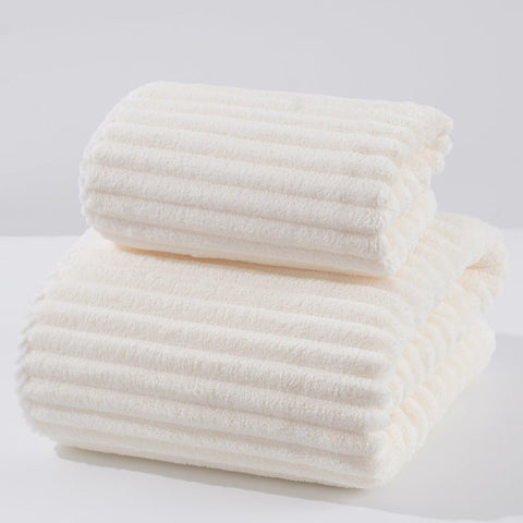 White Soft Candy Stripe Coral Fleece Bath Towel And Washcloth Set Ultra Absorbent Skin Friendly Towels & Washcloths