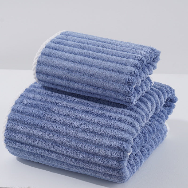 Elosung Blue Soft Candy Stripe Coral Fleece Bath Towel And Washcloth Set Ultra Absorbent Skin Friendly Towels & Washcloths