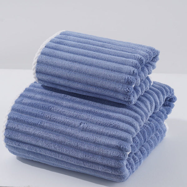 Elosung Blue Soft Candy Stripe Coral Fleece Bath Towel And Washcloth Set Ultra Absorbent Skin Friendly Towels & Washcloths