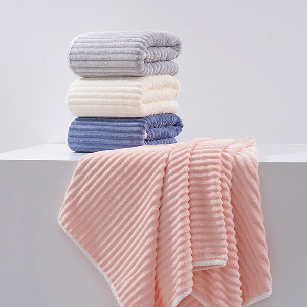 Elosung Blue Soft Candy Stripe Coral Fleece Bath Towel And Washcloth Set Ultra Absorbent Skin Friendly Towels & Washcloths